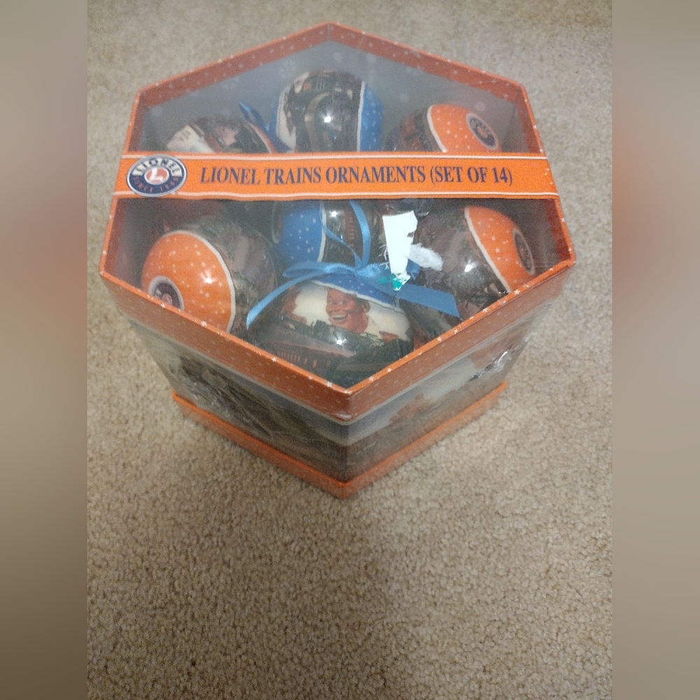 Lionel Trains Christmas Ornament Gift Box Set of 14 Post War Design
